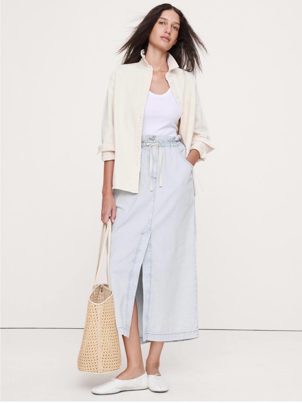 NWT Banana Republic Denim Paperbag Indigo Blue Midi Skirt Sz XS (#899218)
